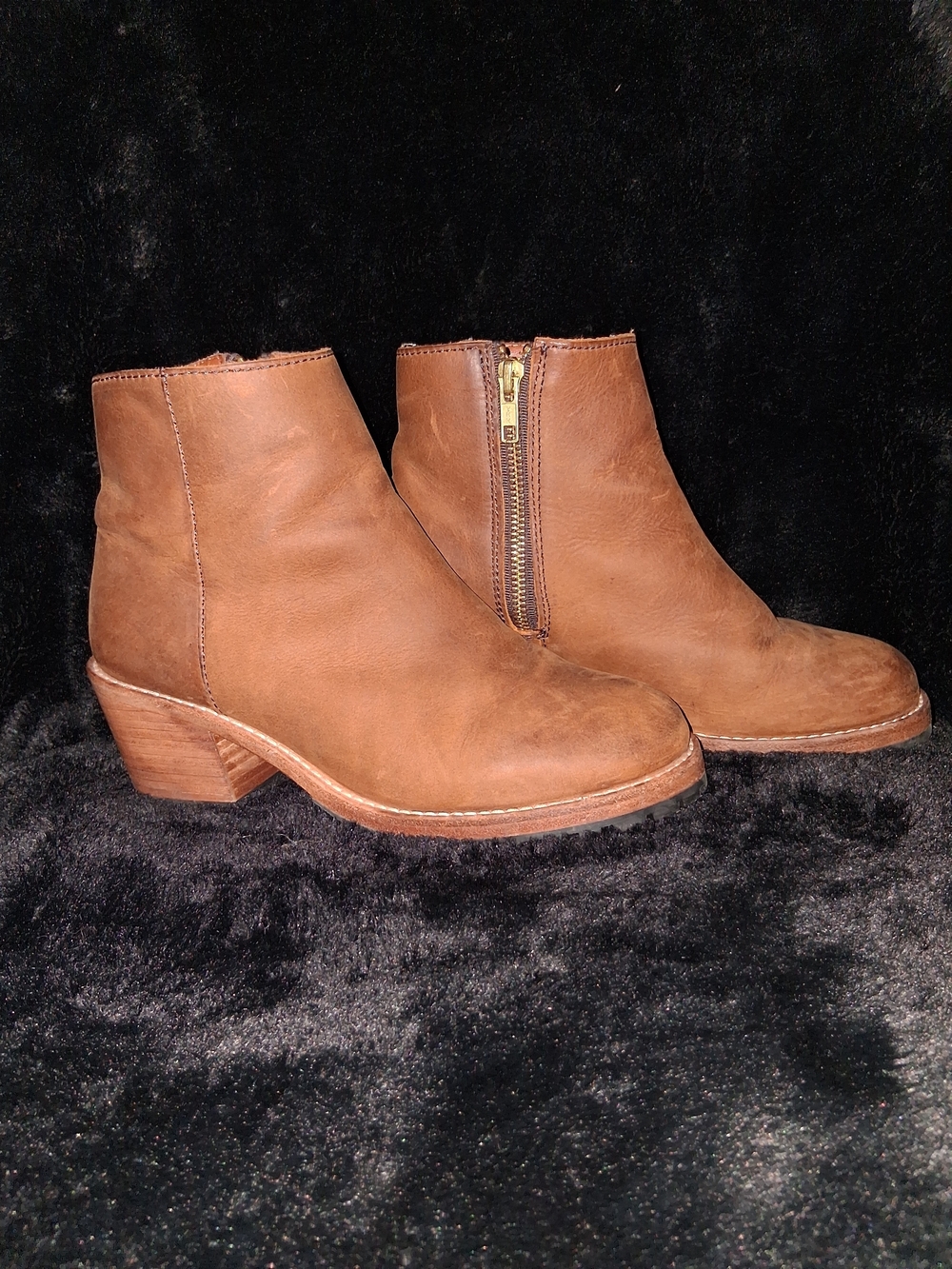 Patina Brown Leather Ankle Boots with Side Zip